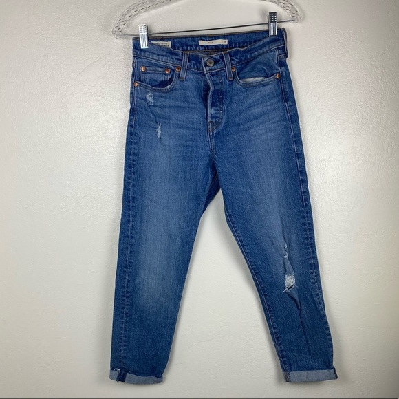 Levi's Denim - Levi’s Wedgie High Rise straight Jeans women’s size 26 Raw Hem Button Fly Blue